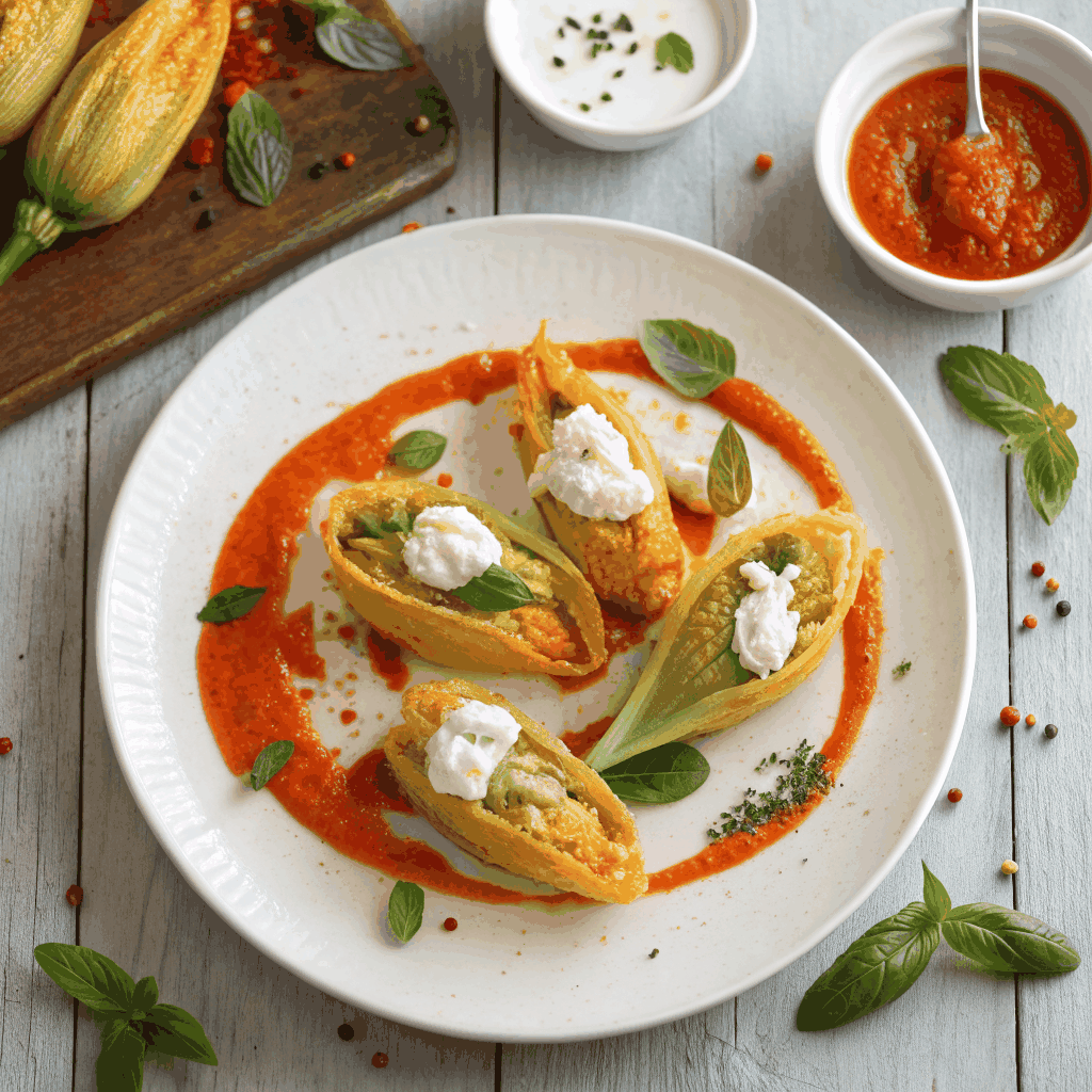 Tuscan street lunch with fried squash blossoms