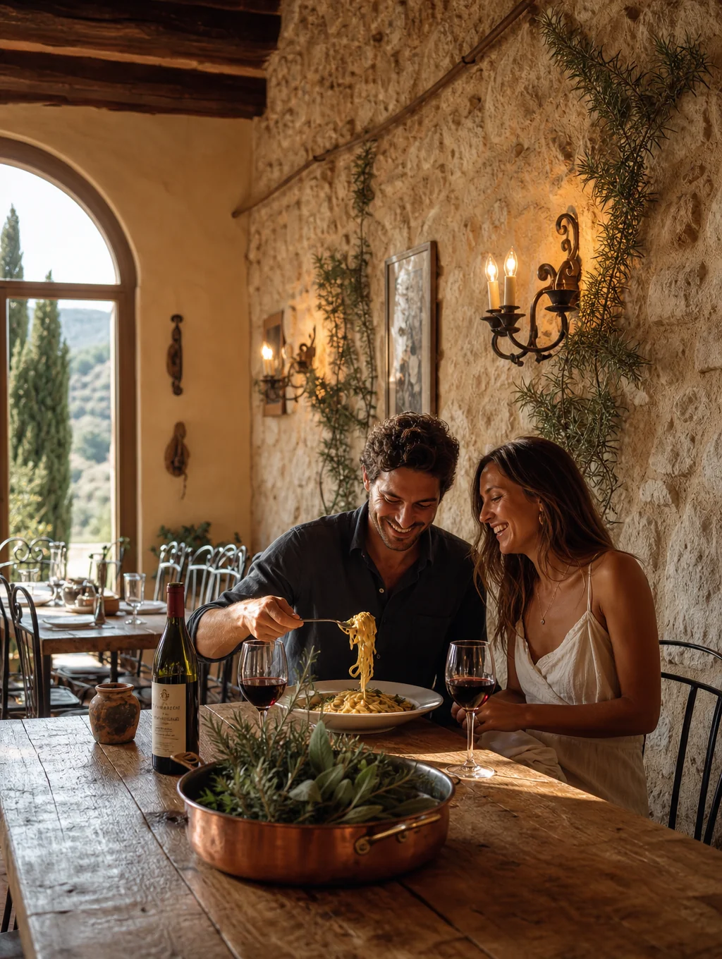 restaurant scene in a Tuscan village