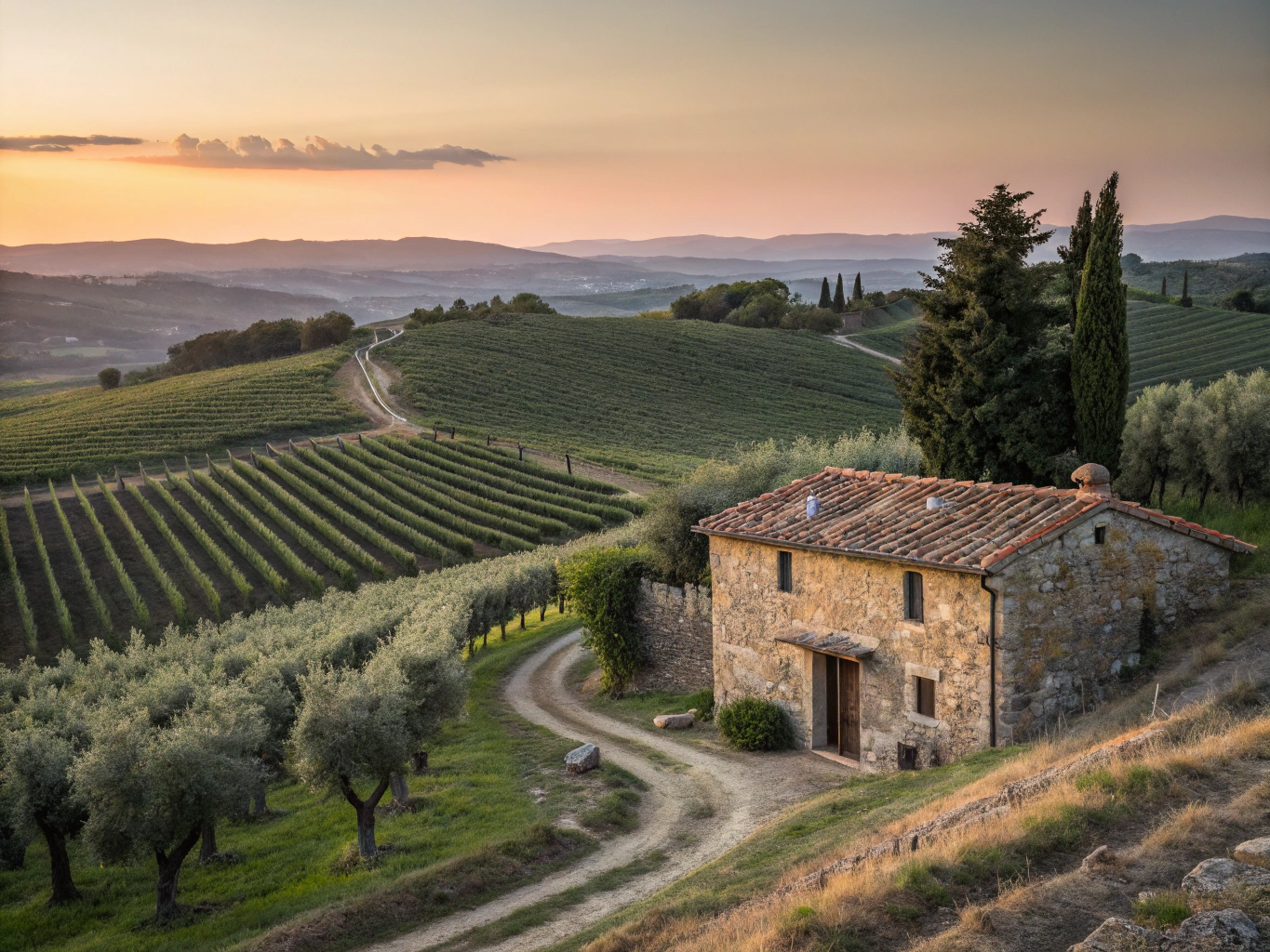 Tuscan vineyard rolling hills